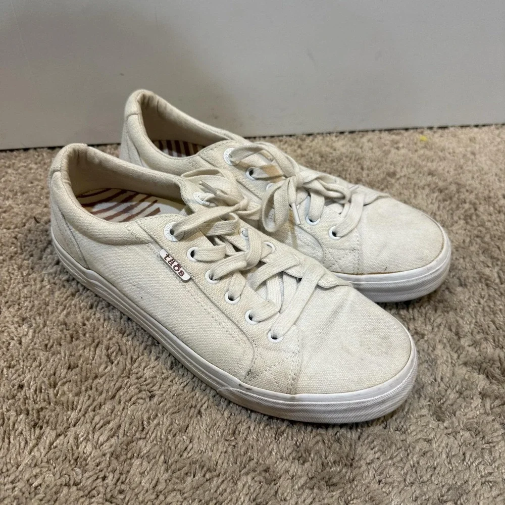 Taos Plim Soul Shoes Womens Size 9.5 White Canvas Lace Up Comfort Sneakers